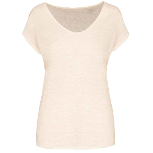 Spasso Ladies V Neck Linen T-Shirt Thumbnail