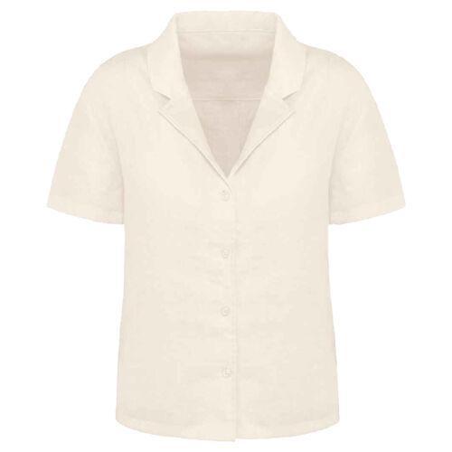 Spasso Ladies Short Sleeve Linen Bowling Collar Shirt Thumbnail