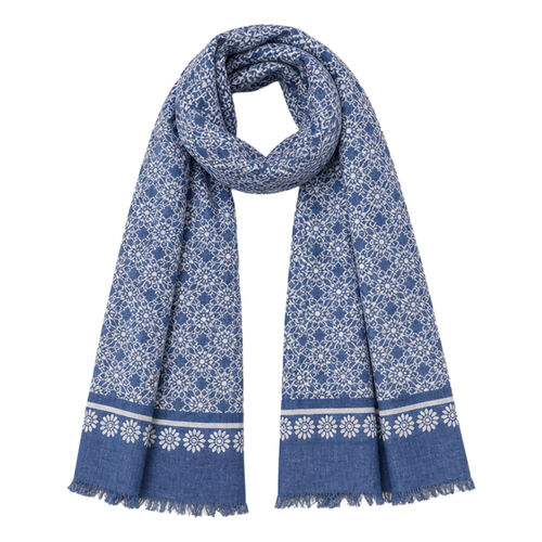 Spasso Blue Floral Mosaic Scarf Thumbnail