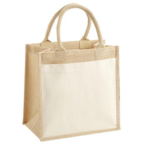 Cotton pocket jute midi tote Thumbnail